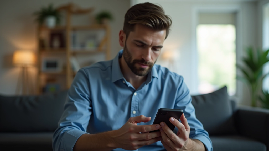 Vīrs mājās gatavojas video konsultācijai, uzlādē savu telefonu, pārbauda interneta savienojumu, dziedvārā ar labiem apgaismojumiem
